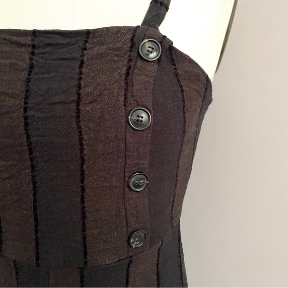 Black Striped Linen Cotton Cropped Wide Straight Leg Dungarees / Overalls - S - Picture 3 of 9